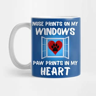 Dog Lover Quote Nose prints on window paw prints in heart Frit-Tees Mug